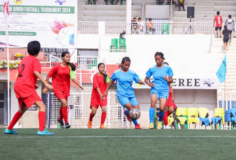 Players during the final match of the State Level Pre- Subroto cum Junior Football Tournament 2024